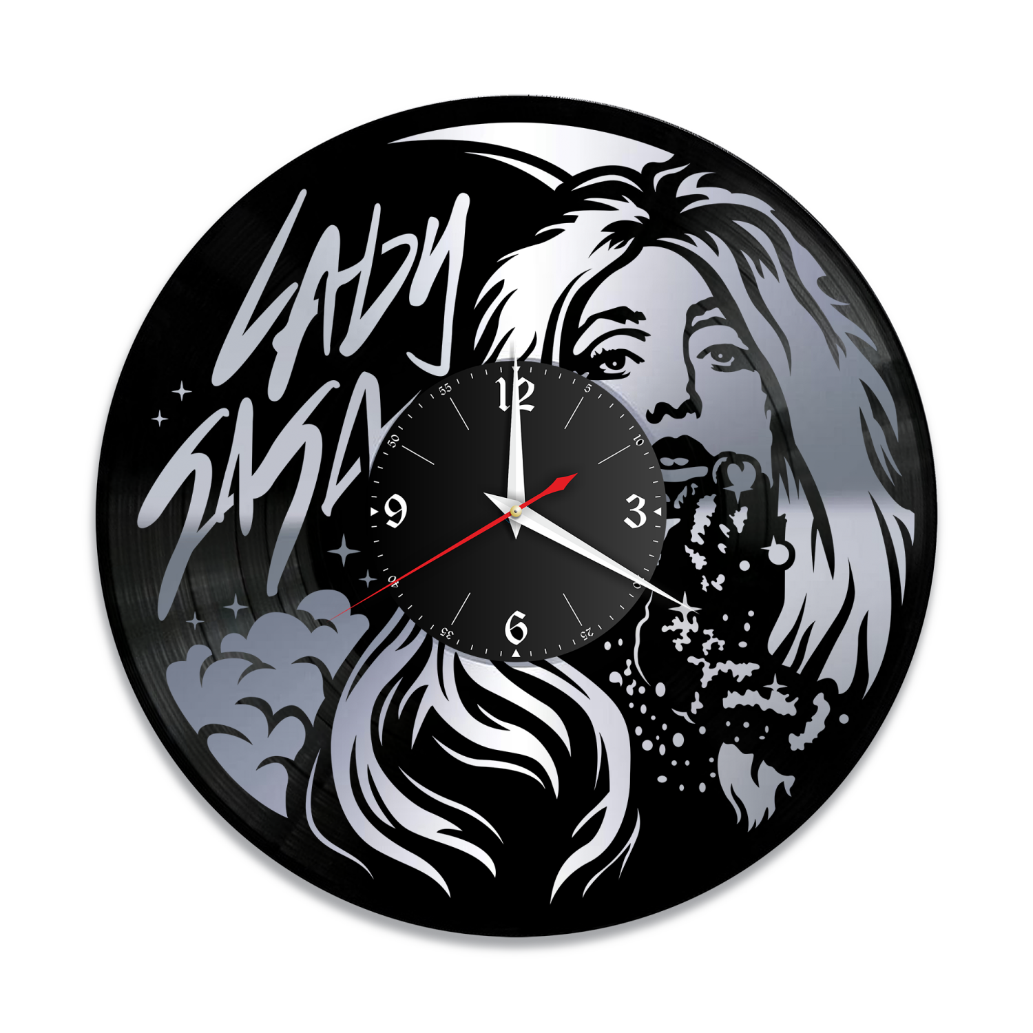 Часы настенные "Леди Гага (Lady Gaga), серебро" из винила, №1 VW-10875-2