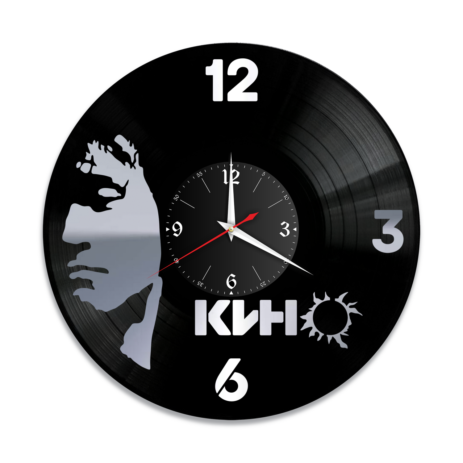 Часы настенные "Виктор Цой, серебро" из винила, №1 VW-10021-2