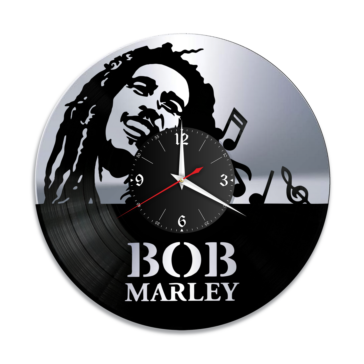 Часы настенные "Боб Марли (Bob Marley), серебро" из винила, №2 VW-10189-2