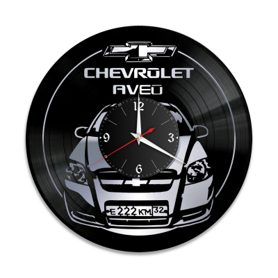 Часы настенные "Chevrolet AVEO (Ваш госномер), серебро" из винила, №3