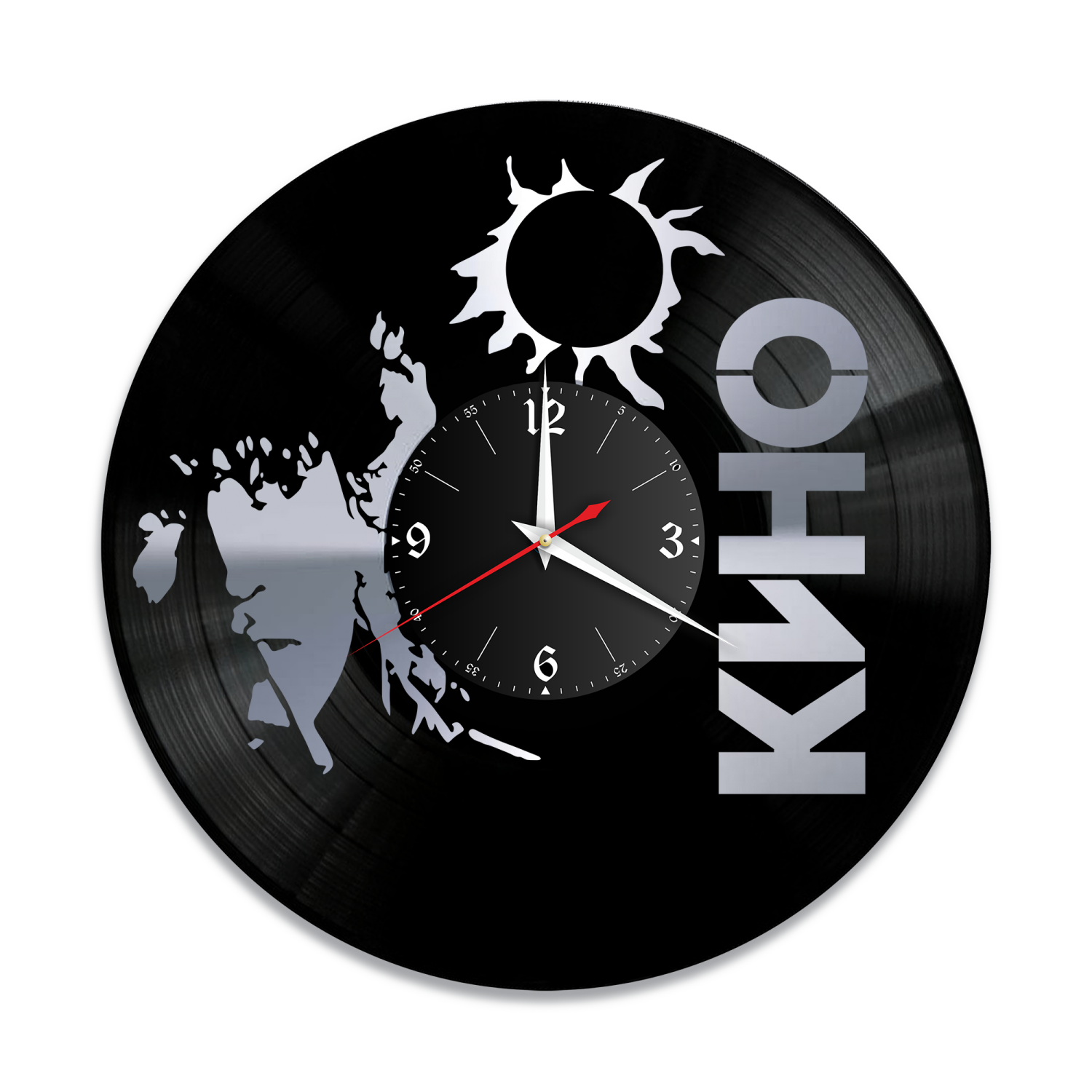 Часы настенные "Виктор Цой, серебро" из винила, №4 VW-10024-2