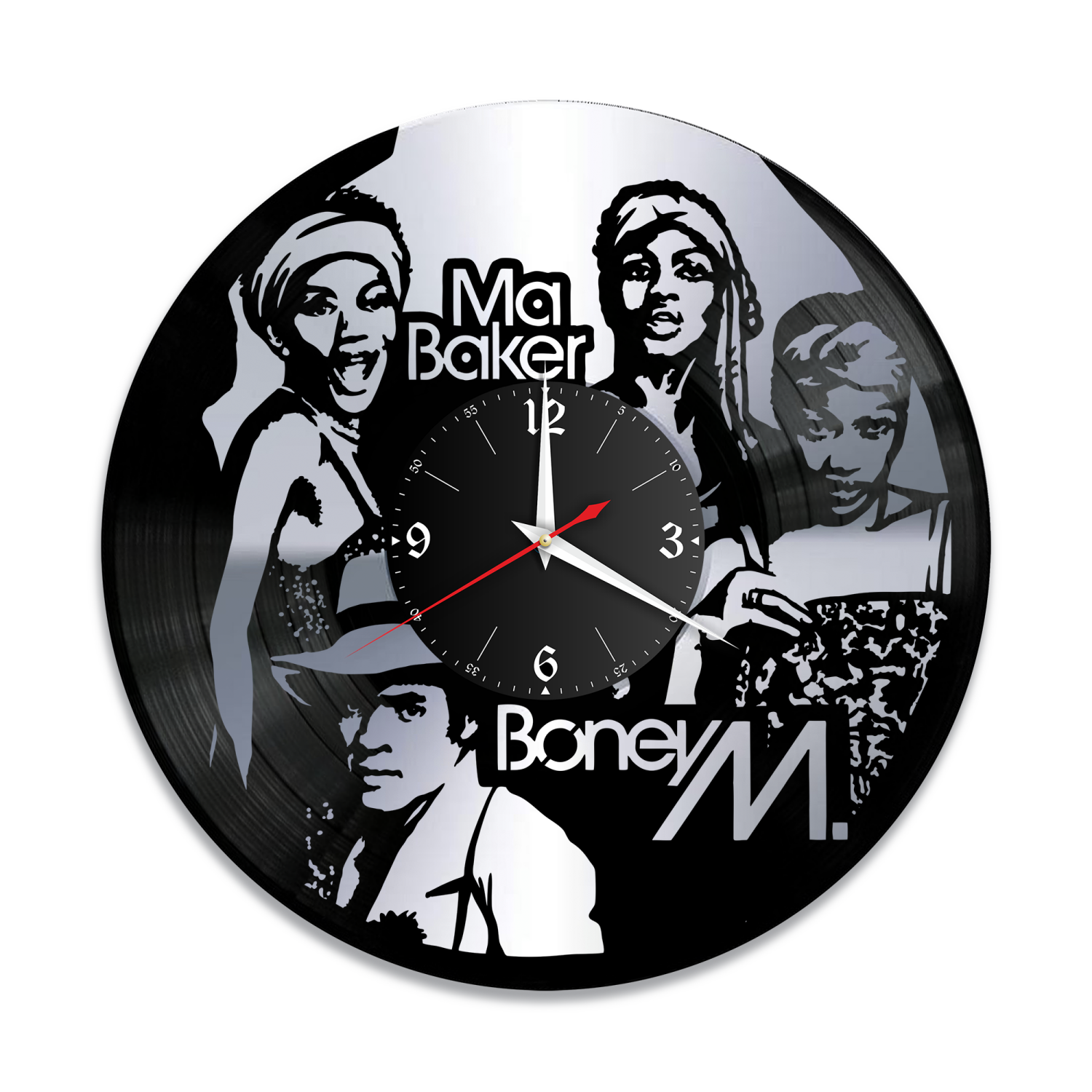 Часы настенные "Boney M. (Бони М), серебро" из винила, №1 VW-12001-2
