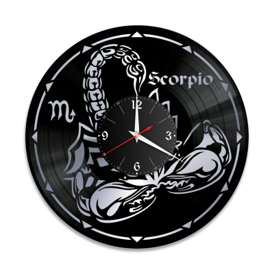 Часы настенные "Знаки Зодиака (Скорпион), серебро" из винила, №8