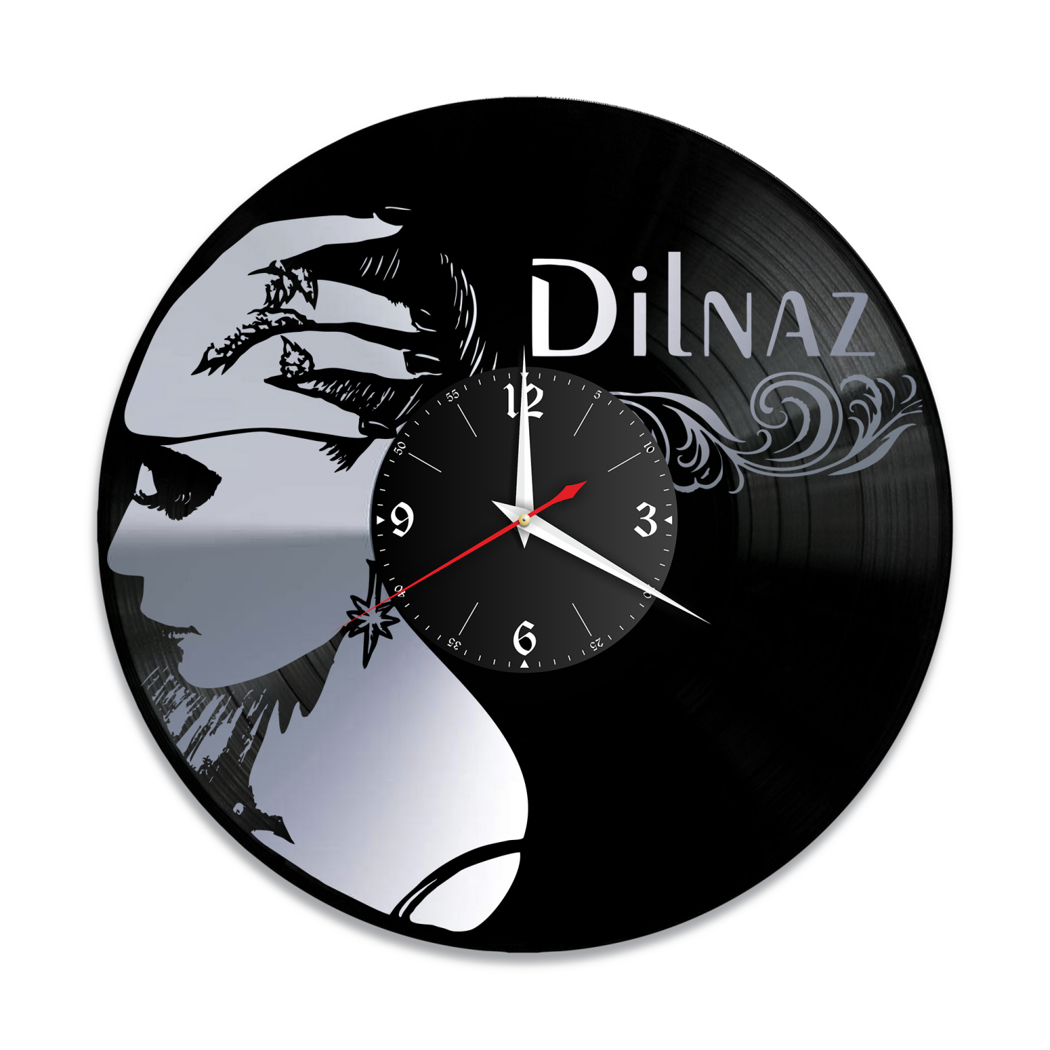 Часы настенные "Дильназ Ахмадиева, серебро" из винила, №R1 VW-12123-2