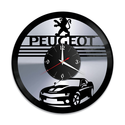 Часы настенные "Peugeot, серебро" из винила, №1