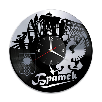 Часы настенные "город Братск, серебро" из винила, №1