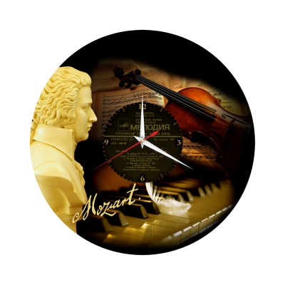 Часы настенные "Вольфганг Амадей Моцарт" из винила, №1, с принтом