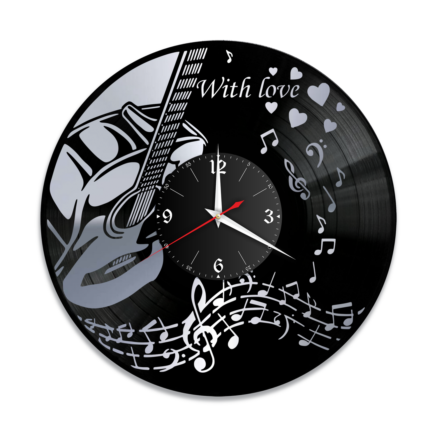 Часы настенные "Музыка, серебро" из винила, №2 VW-10298-2