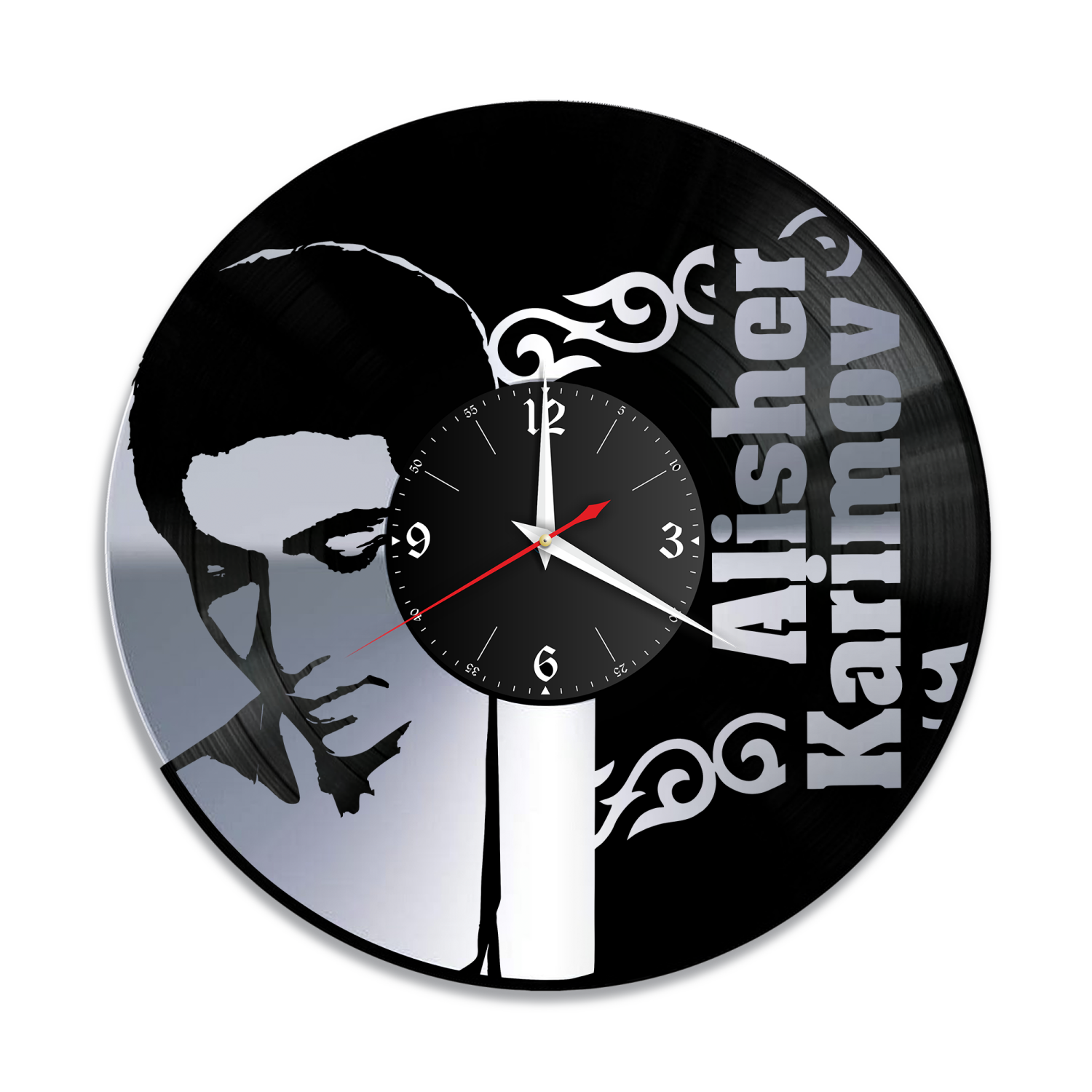 Часы настенные "Алишер Каримов, серебро" из винила, №R1 VW-12105-2