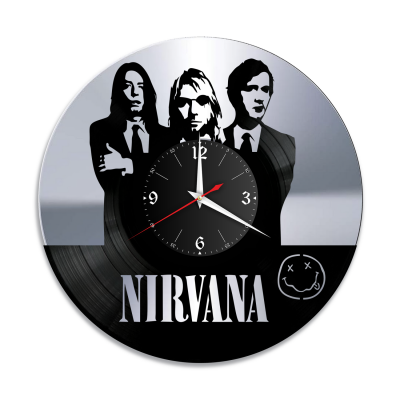 Часы настенные "Группа Нирвана (Nirvana), серебро" из винила, №R1