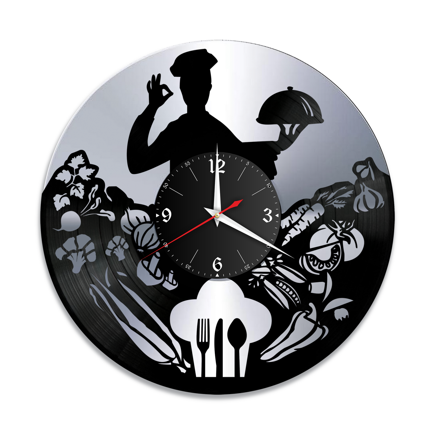 Часы настенные "Кухня, серебро" из винила, №6 VW-10610-2