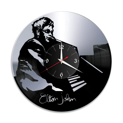 Часы настенные "Элтон Джон (Elton John), серебро" из винила, №2