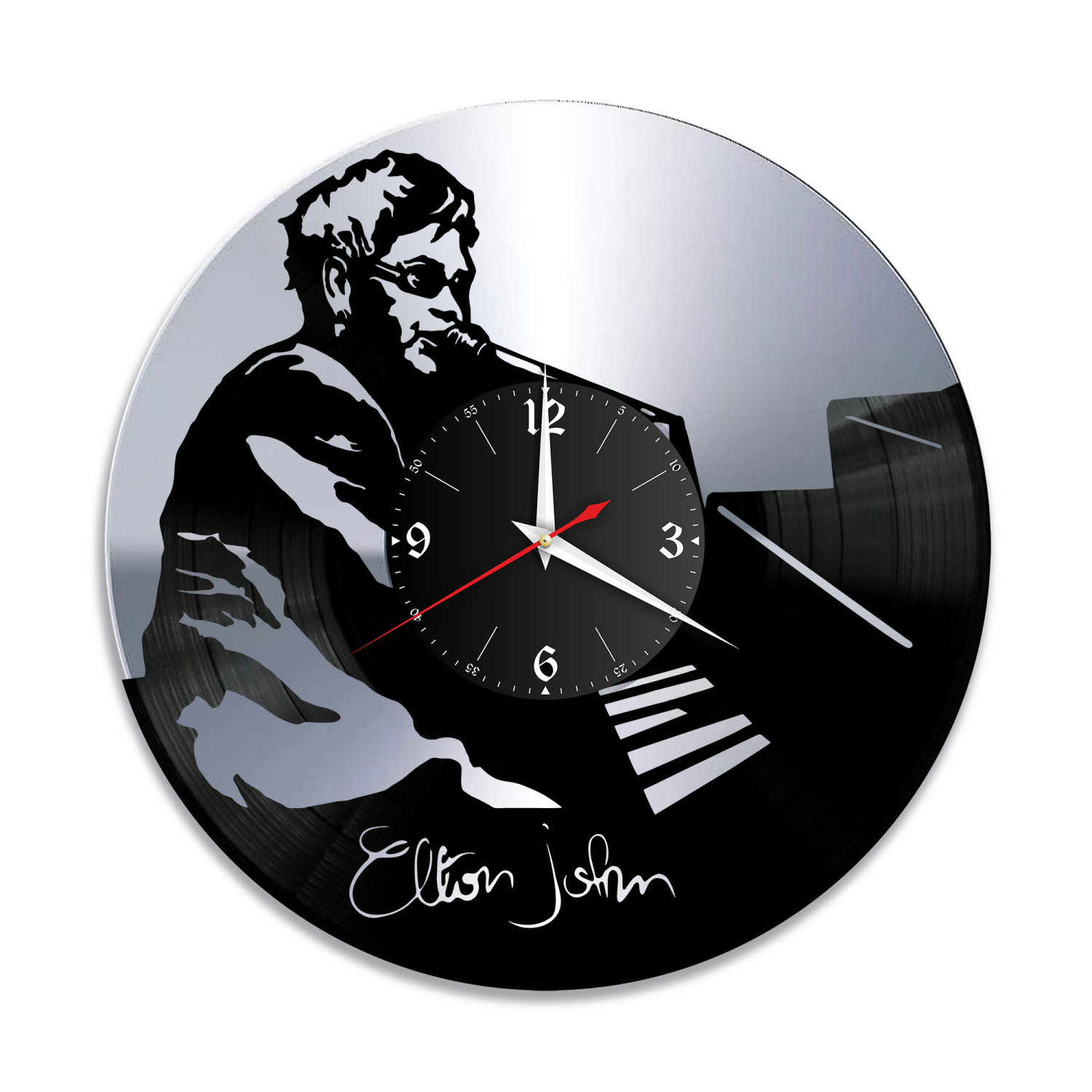 Часы настенные "Элтон Джон (Elton John), серебро" из винила, №2 VW-10915-2