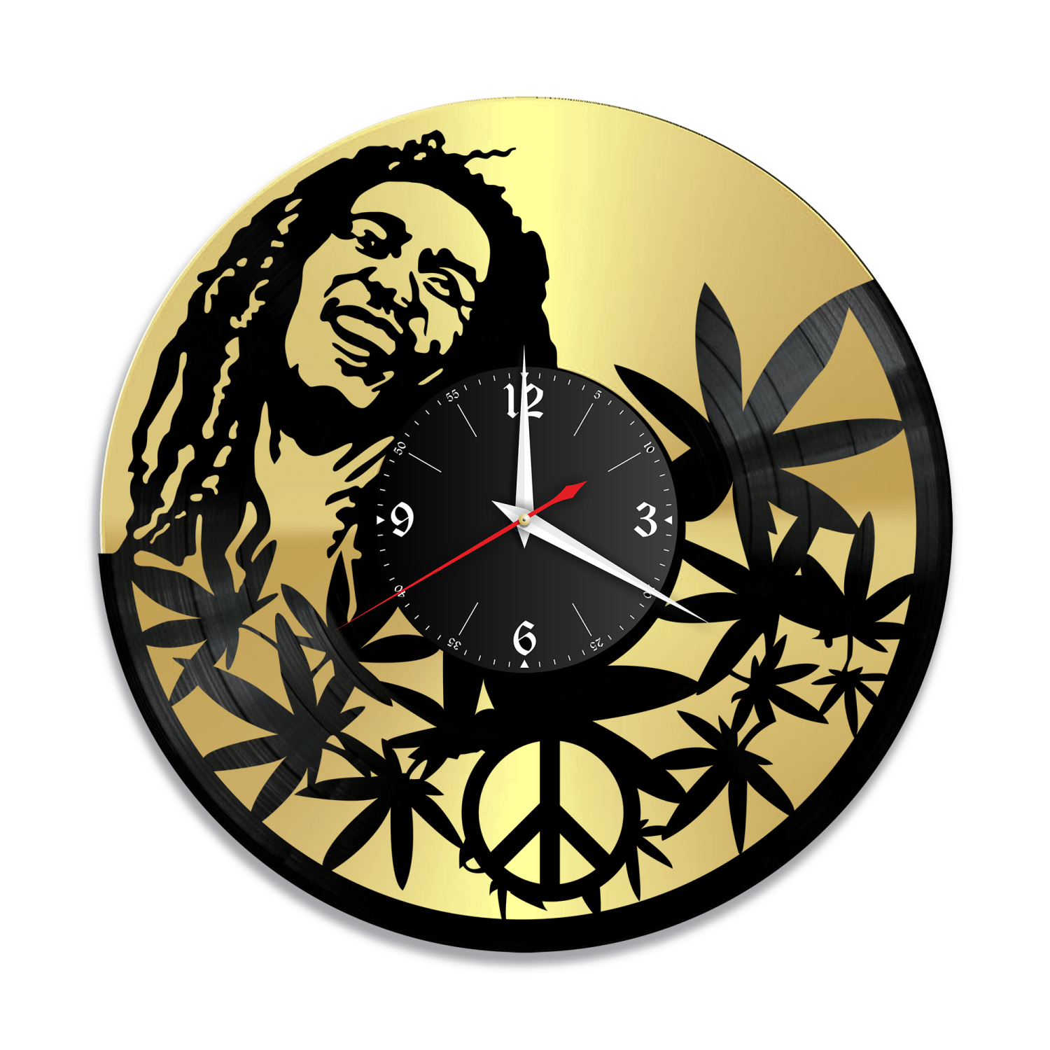 Часы настенные "Боб Марли (Bob Marley), золото" из винила, №1 VW-10188-1
