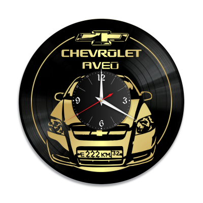 Часы настенные "Chevrolet AVEO (Ваш госномер), золото" из винила, №3