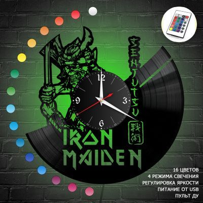 Часы с подсветкой "Iron Maiden" из винила, №4