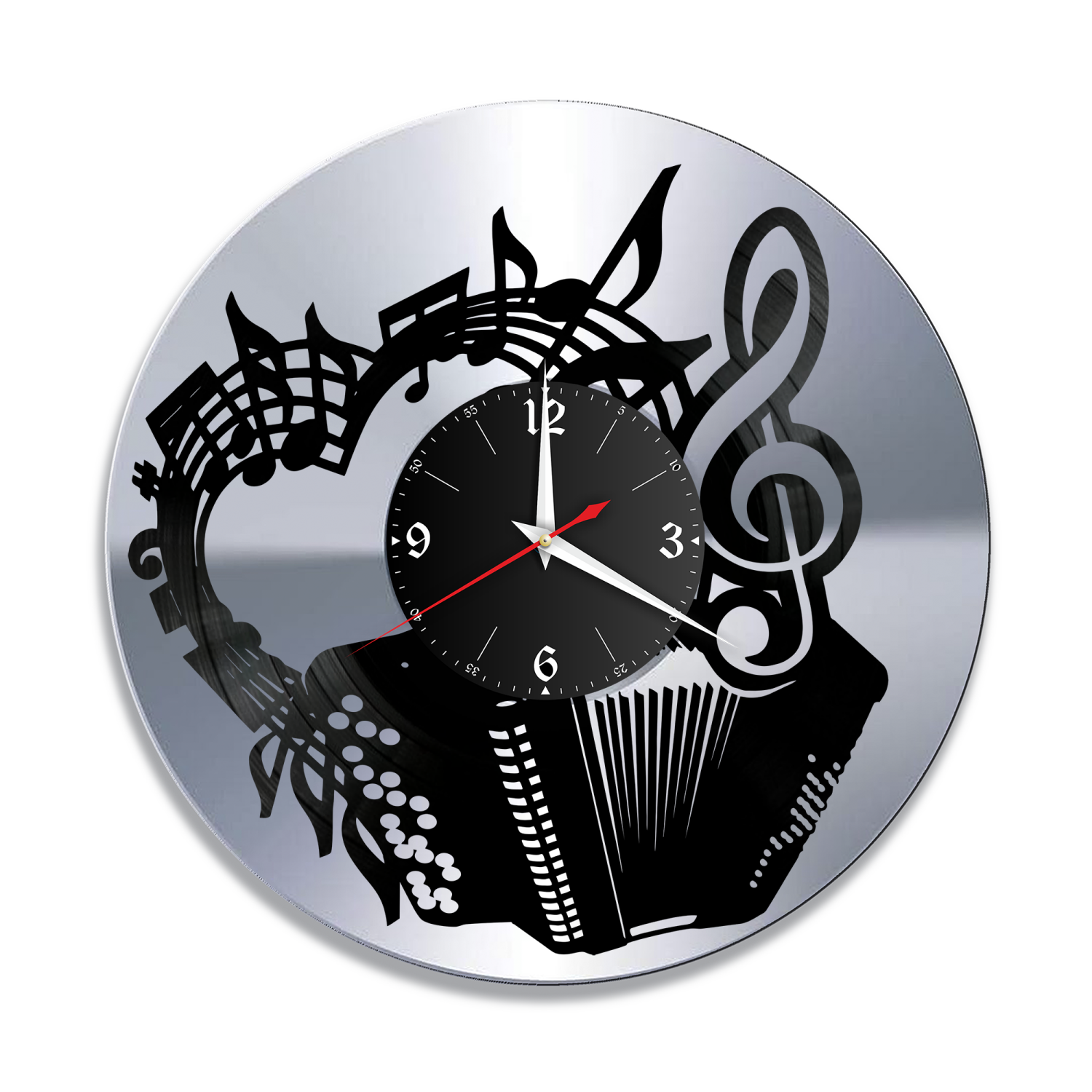 Часы настенные "Музыка (Баян), серебро" из винила, №22 VW-10892-2