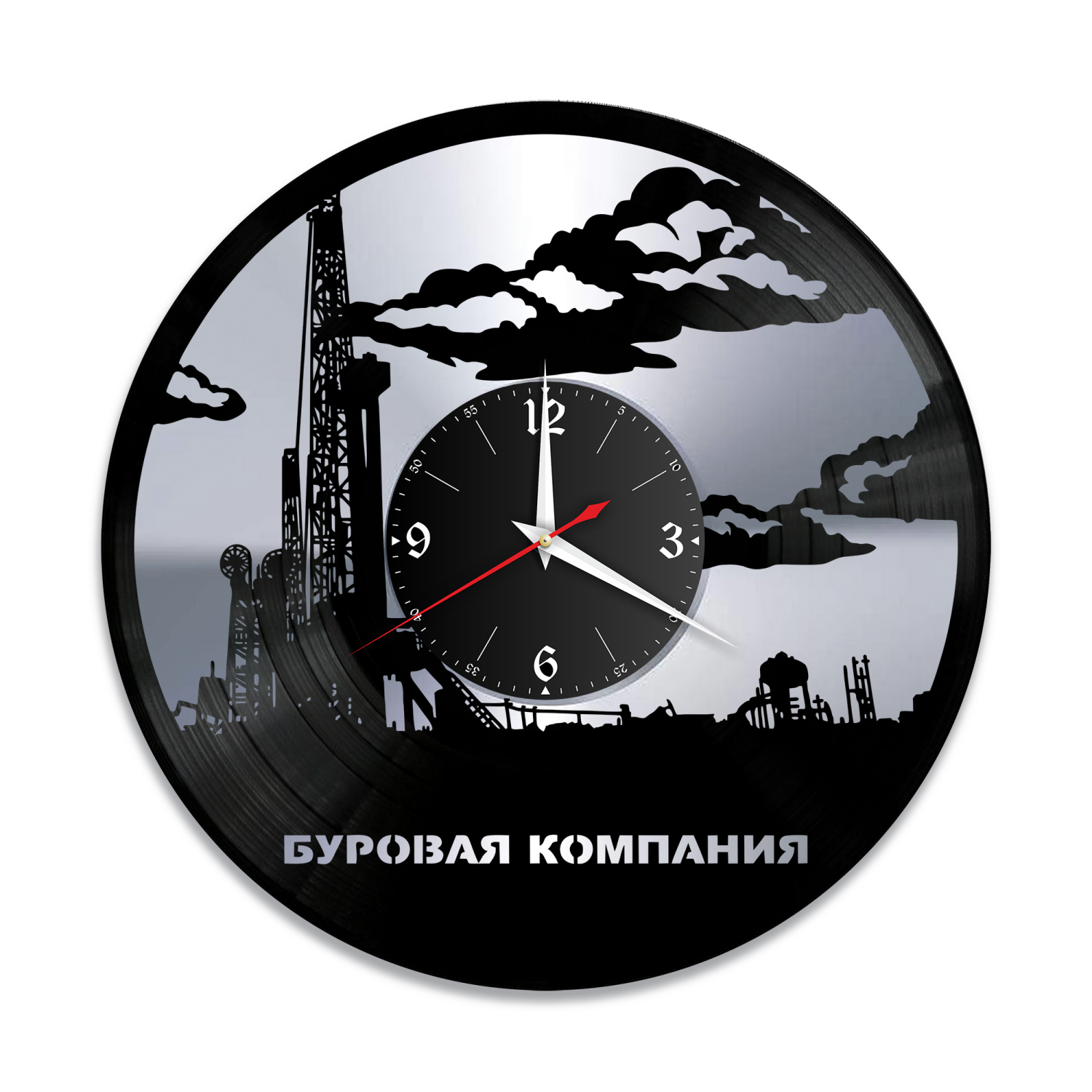 Часы настенные "Буровая компания (Ваш логотип), серебро" из винила, №1 VW-10852-2