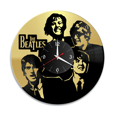 Часы настенные "группа Битлз (The Beatles), золото" из винила, №3