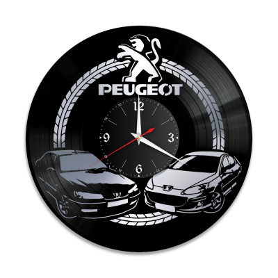 Часы настенные "Peugeot, серебро" из винила, №2