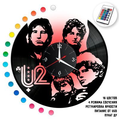 Часы с подсветкой "Группа U2" из винила, №2
