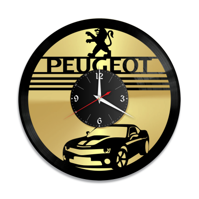 Часы настенные "Peugeot, золото" из винила, №1