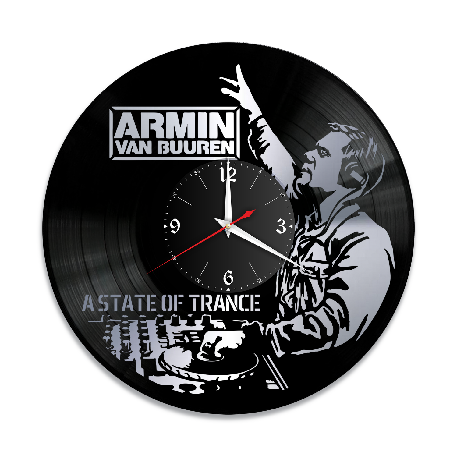 Часы настенные "Армин ван Бюрен (Armin van Buuren), серебро" из винила, №1 VW-10230-2