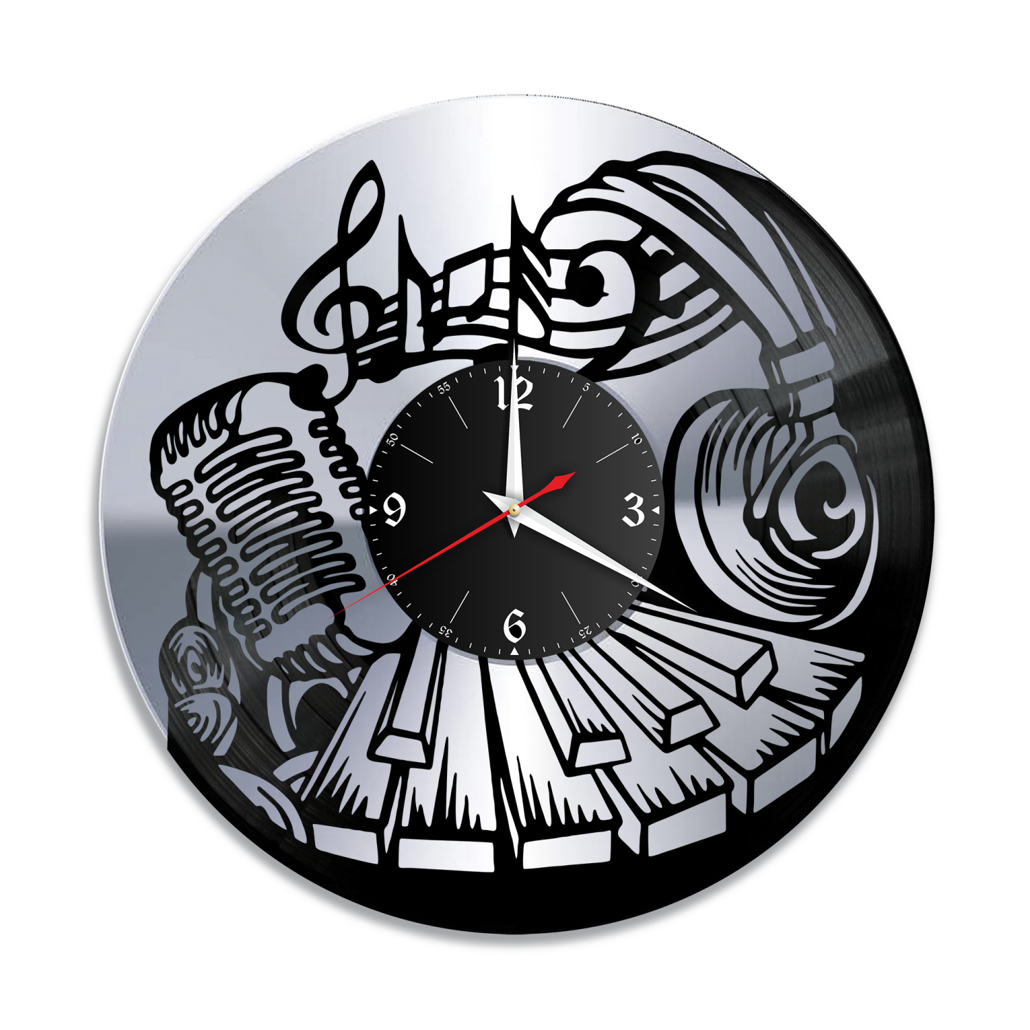 Часы настенные "Музыка, серебро" из винила, №17 VW-10887-2