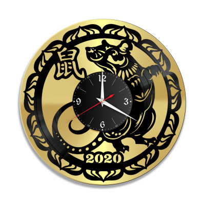 Часы настенные "Новый год 2020 (Крыса), золото" из винила, №1