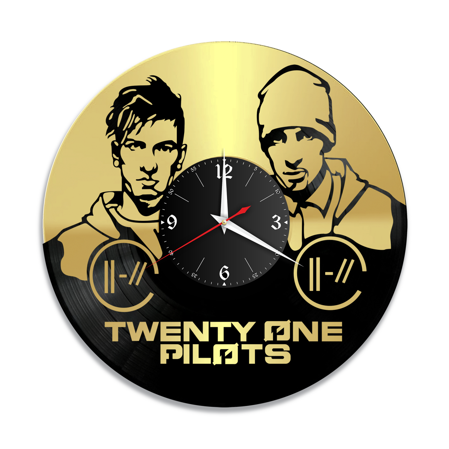Часы настенные "Дуэт Twenty One Pilots, золото" из винила, №1 VW-10229-1