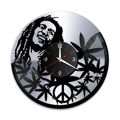 Часы настенные "Боб Марли (Bob Marley), серебро" из винила, №1