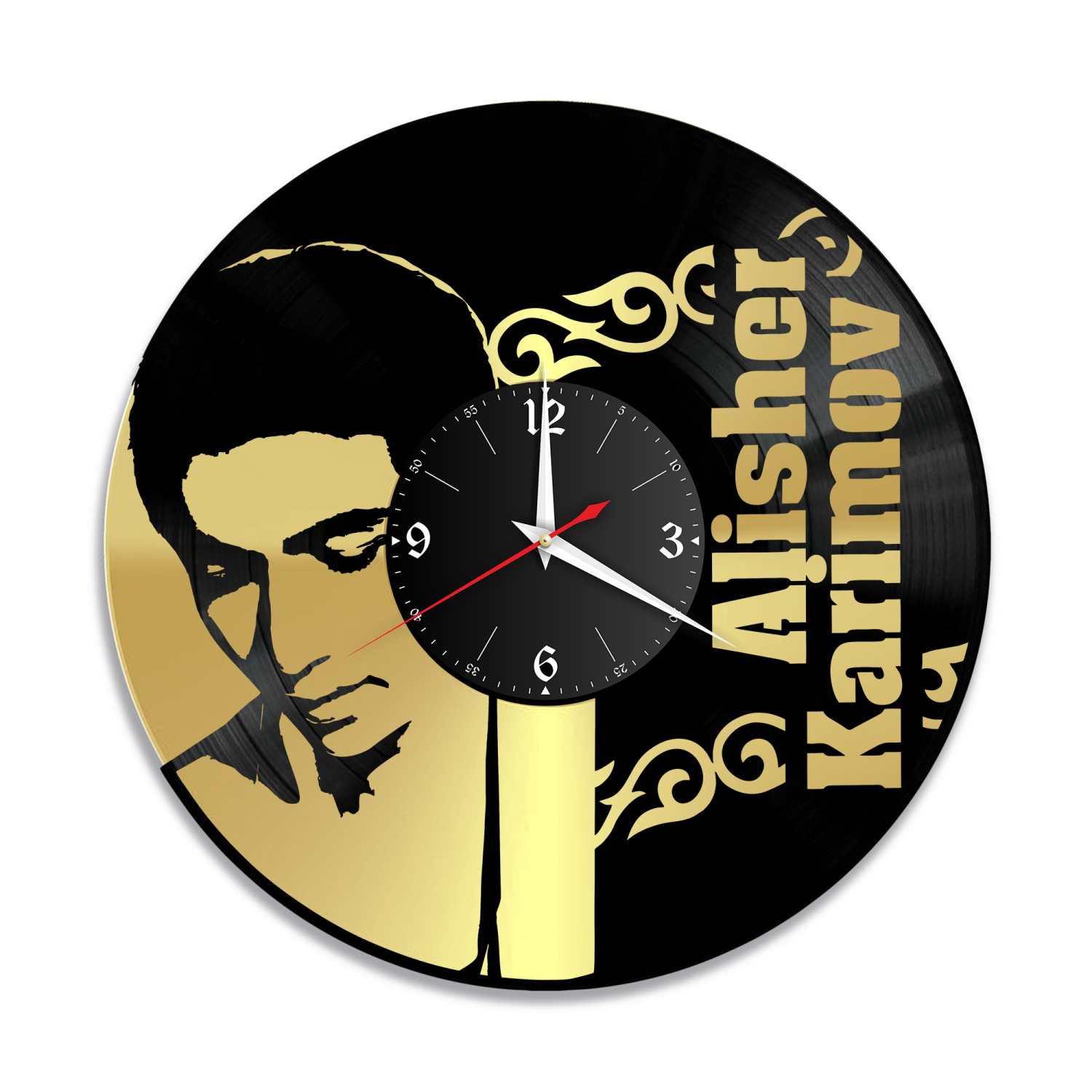Часы настенные "Алишер Каримов, золото" из винила, №R1 VW-12105-1