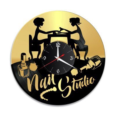 Часы настенные "Маникюр, золото" из винила, №1