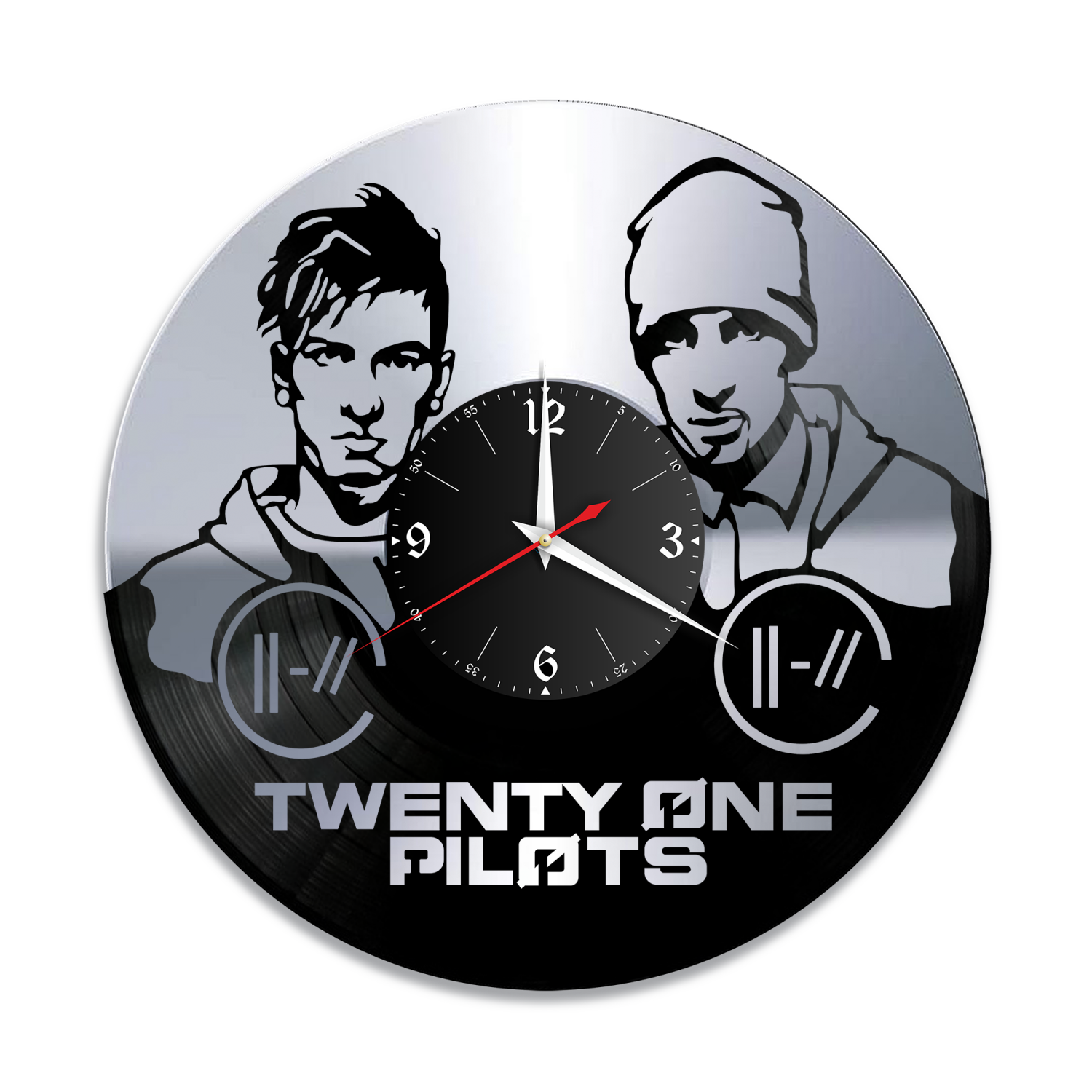 Часы настенные "Дуэт Twenty One Pilots, серебро" из винила, №1 VW-10229-2