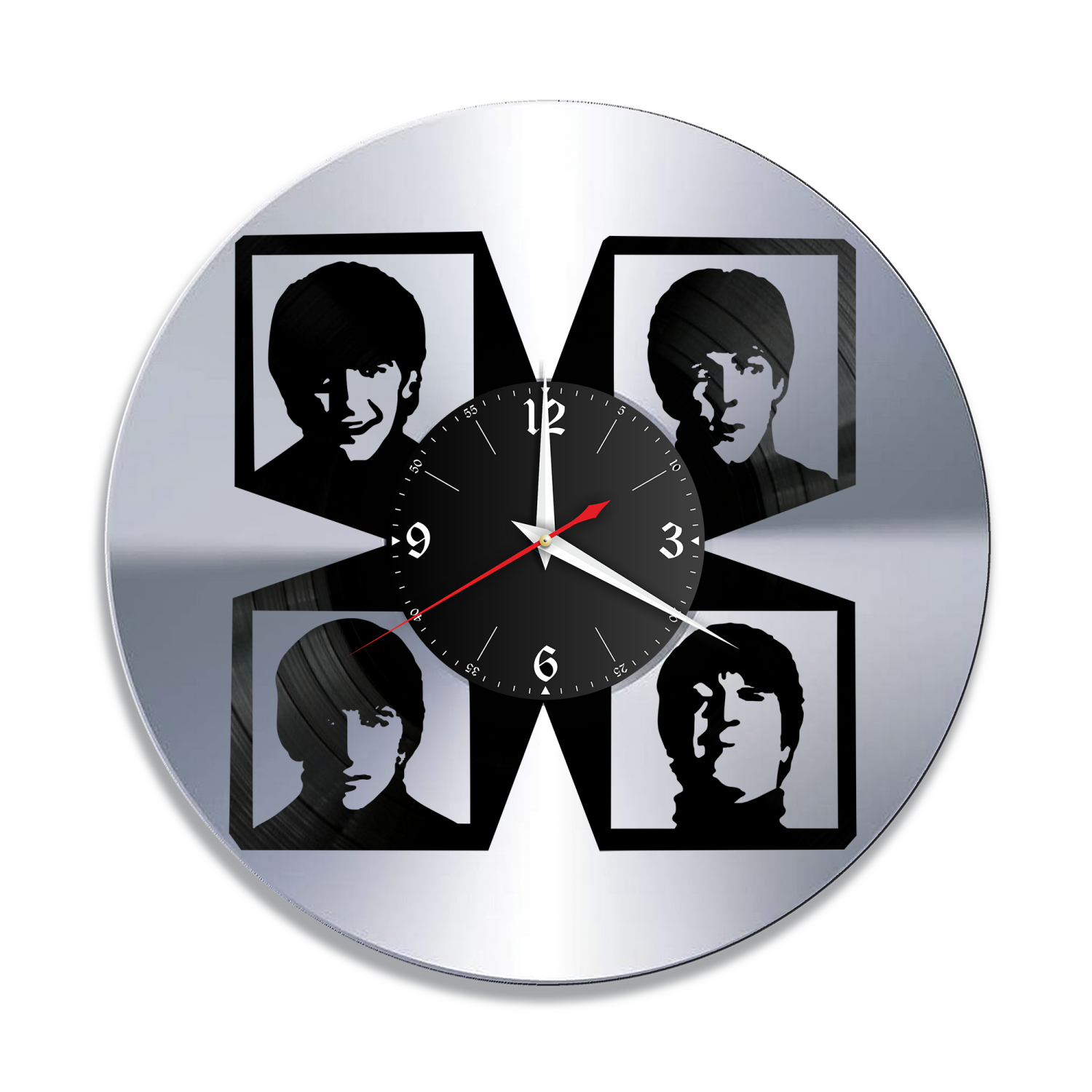 Часы настенные "группа Битлз (The Beatles), серебро" из винила, №10 VW-10179-2