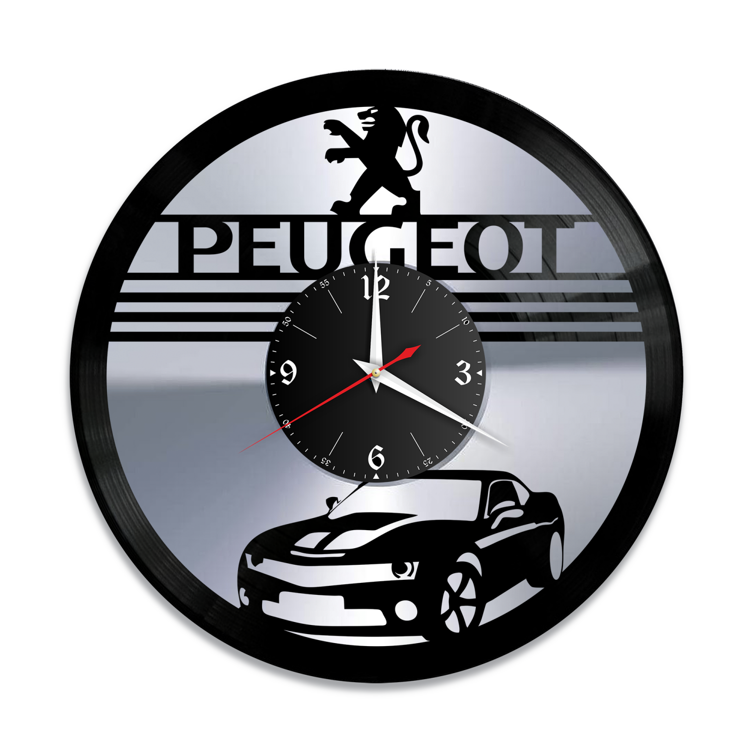 Часы настенные "Peugeot, серебро" из винила, №1 VW-10424-2 Часы настенные "Peugeot, серебро" из винила, №1 VW-10424-2