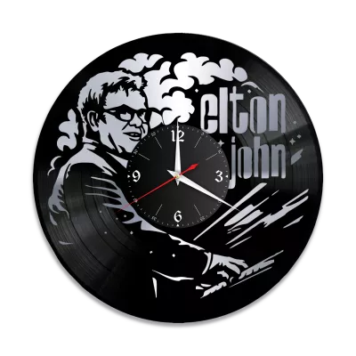 Часы настенные "Элтон Джон (Elton John), серебро" из винила, №1