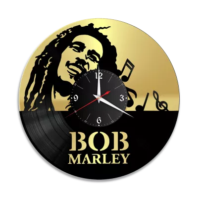 Часы настенные "Боб Марли (Bob Marley), золото" из винила, №2