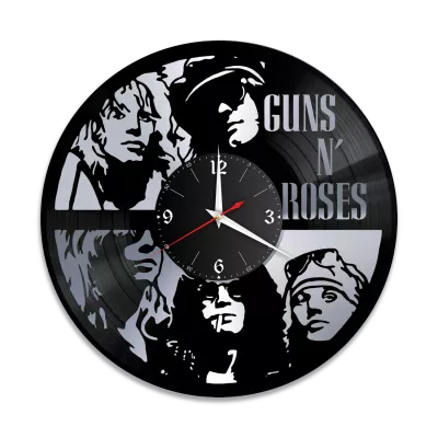 Часы настенные "группа Guns and Roses, серебро" из винила, №2