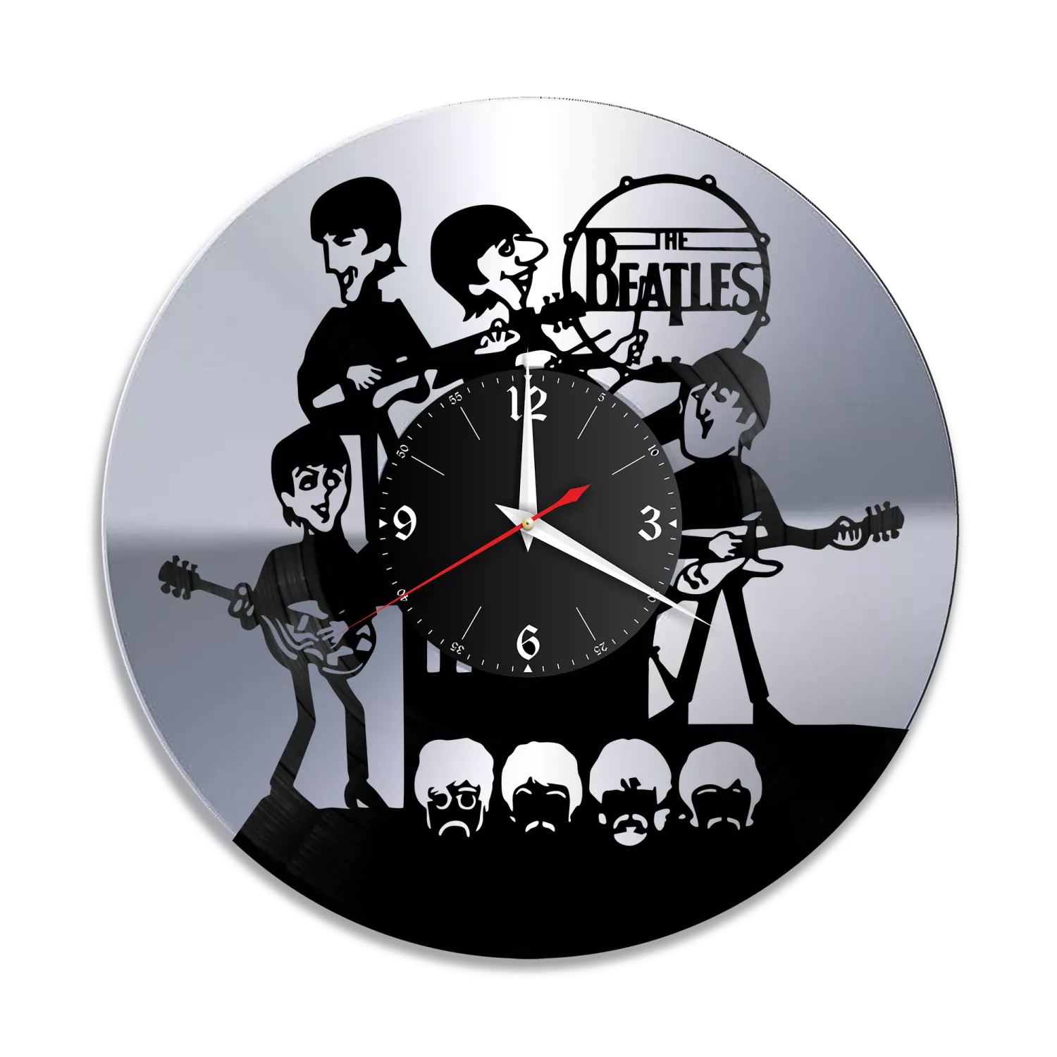 Часы настенные "группа Битлз (The Beatles), серебро" из винила, №11 VW-10850-2