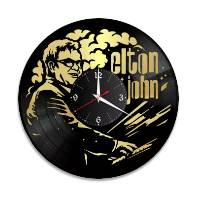 Часы настенные "Элтон Джон (Elton John), золото" из винила, №1