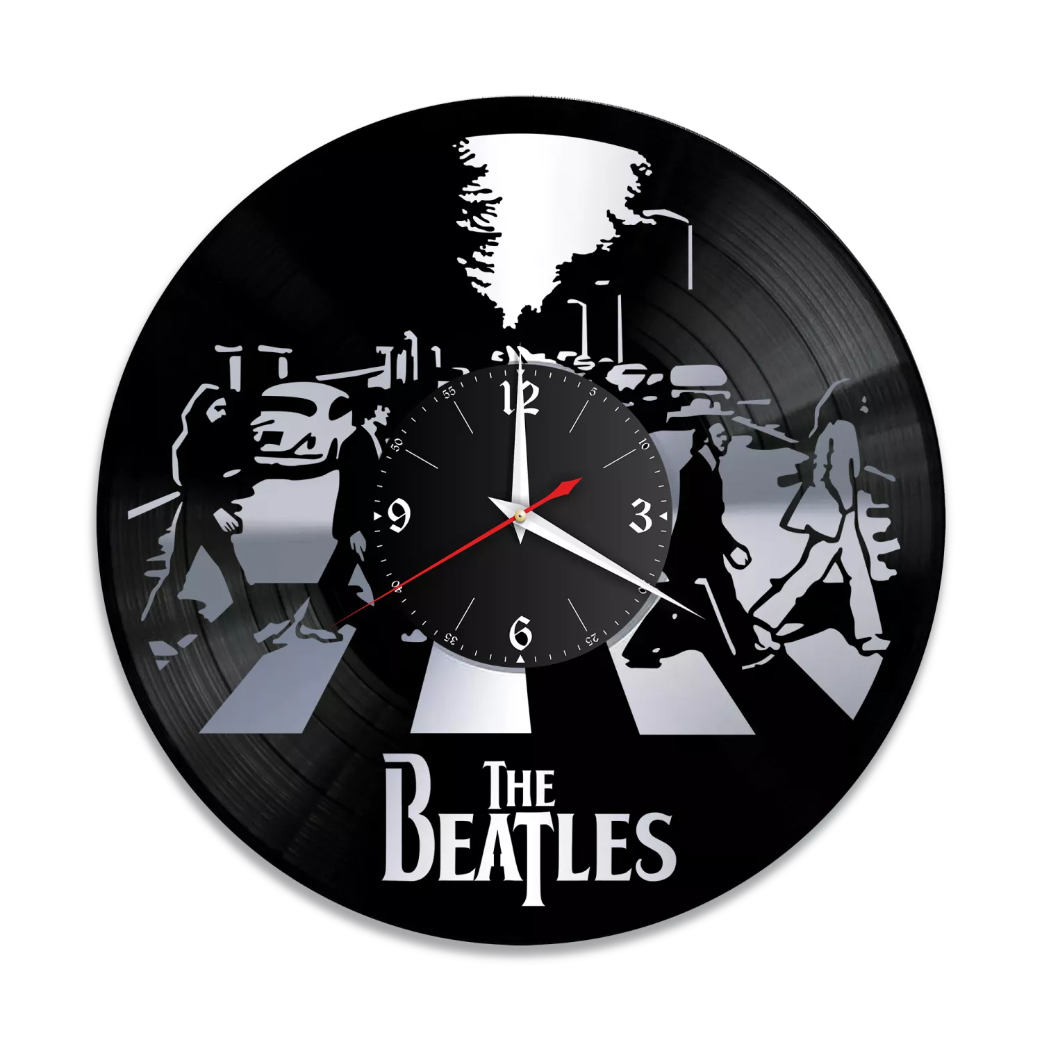 Часы настенные "группа Битлз (The Beatles), серебро" из винила, №2 VW-10180-2