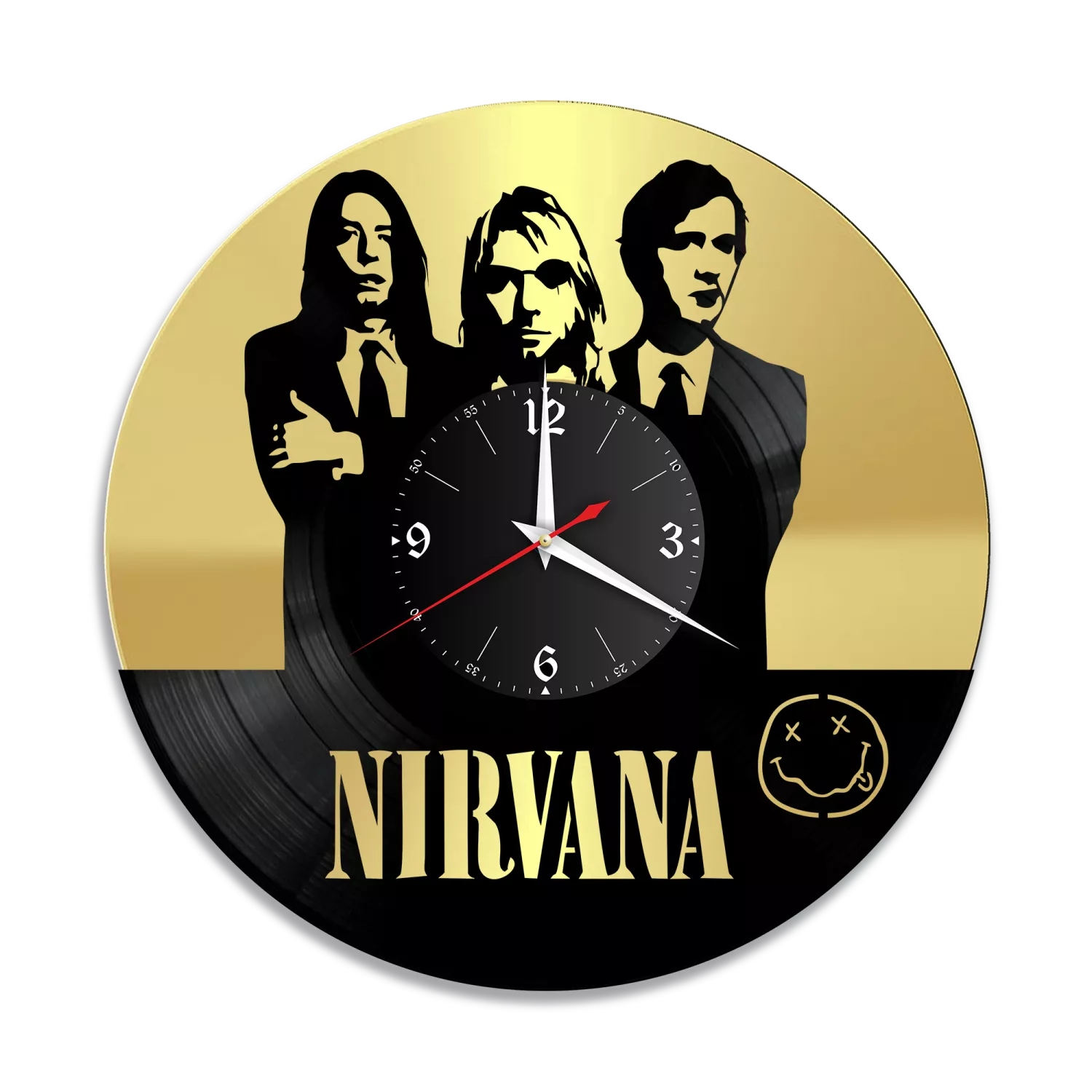 Часы настенные "Группа Нирвана (Nirvana), золото" из винила, №R1 VW-12121-1