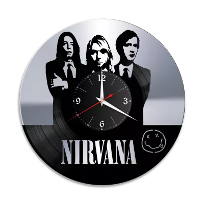 Часы настенные "Группа Нирвана (Nirvana), серебро" из винила, №R1