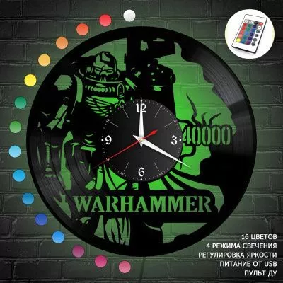 Часы с подсветкой "Warhammer 40000" из винила, №2