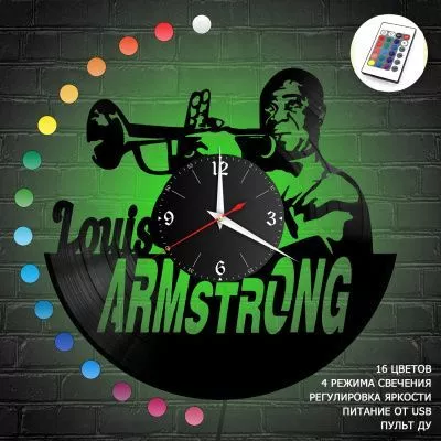 Часы с подсветкой "Louis Armstrong (Луи Армстронг)" из винила, №2