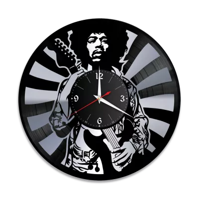 Часы настенные "Джими Хендрикс (Jimi Hendrix), серебро" из винила, №1